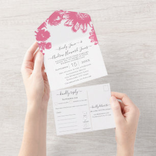 Invitación Todo En Uno Elegante Sencillo Floral Rosa y Sunflower Blanco