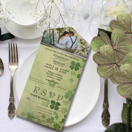 Invitación Todo En Uno Elegante Shamrock Clover Celtic Irlandés One Photo