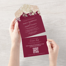 Invitación Todo En Uno Elegante sitio web de código QR floral de color bu