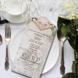 Invitación Todo En Uno Elegante sitio web de fotos de Rosas de crema blan