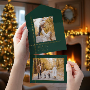 Invitación Todo En Uno Elegante Sleek Green/Gold Modern Deco Style Foto