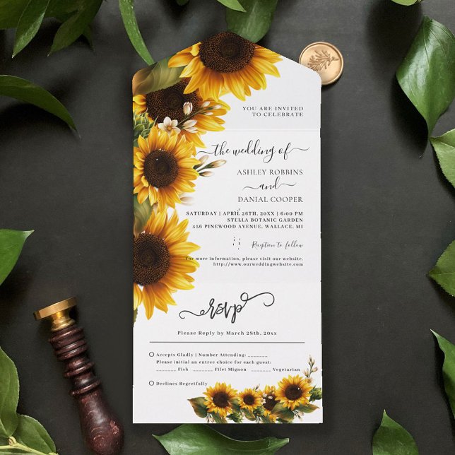 Invitación Todo En Uno Elegante Sunflowers Bouquet Boda Todo En Un Invi (Subido por el creador)