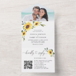 Invitación Todo En Uno Elegante Sunflowers Eucalyptus Boda código QR