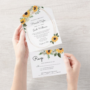 Invitación Todo En Uno Elegante Sunflowers Eucalyptus Boda Con RSVP
