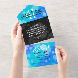 Invitación Todo En Uno Elegante Topacio Azul 41 Aniversario de Bodas