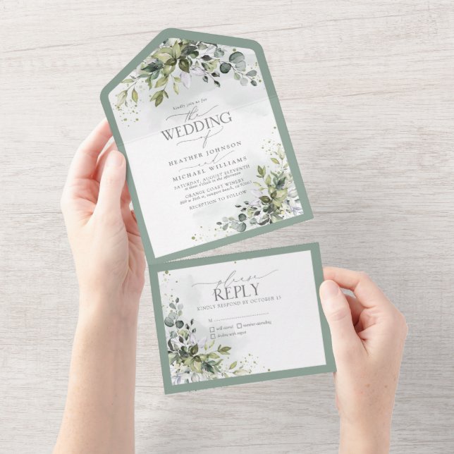 Invitación Todo En Uno Elegante vegetación botánica acuarela floral (desgarro)