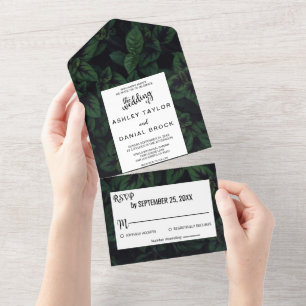 Invitación Todo En Uno Elegante vegetación esmeralda verde floral