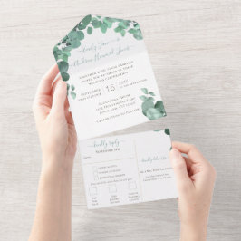 Invitación Todo En Uno Elegante vegetación Eucalyptus Wreath Boda