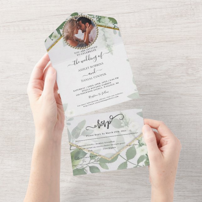Invitación Todo En Uno Elegante vegetación Foliage Boda Botánico Todo En (desgarro)