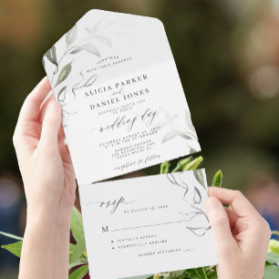 Invitación Todo En Uno Elegante vegetación minimalista deja boda RSVP