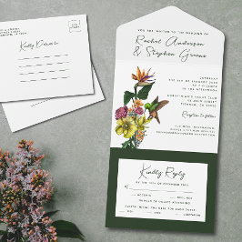 Invitación Todo En Uno Elegante vegetación tropical floral Boda Al