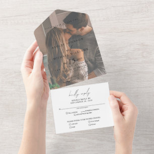 Invitación Todo En Uno Elegante Vellum Overlay Photo Wedding RSVP