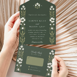 Invitación Todo En Uno Elegante verde Art Nouveau Tear-Away RSVP