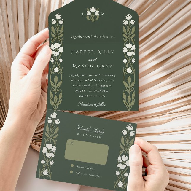 Invitación Todo En Uno Elegante verde Art Nouveau Tear-Away RSVP (Subido por el creador)