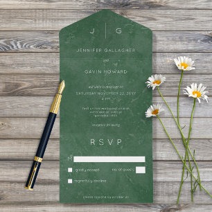 Invitación Todo En Uno Elegante verde esmeralda minimalista moderno sin c