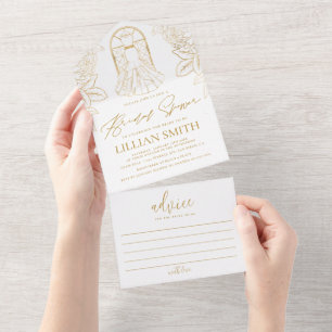 Invitación Todo En Uno Elegante vestido de ducha nupcial