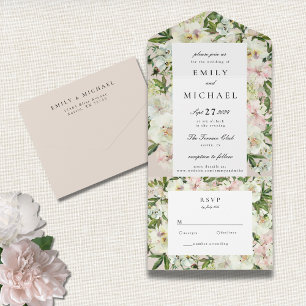 Invitación Todo En Uno Elegante White Rubor Peony Garden Wedding