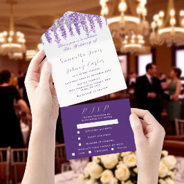 Invitación Todo En Uno Elegante Wisteria Acuarela Púrpura Lilac Boda A