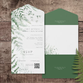 Invitación Todo En Uno Elegante y Delicado Verdor Ferns Código QR