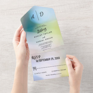 Invitación Todo En Uno Elegante y elegante Boda de luces de bokeh verde t