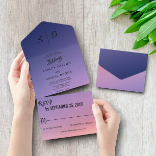 Invitación Todo En Uno Elegante y elegante púrpura todo en una boda Invit
