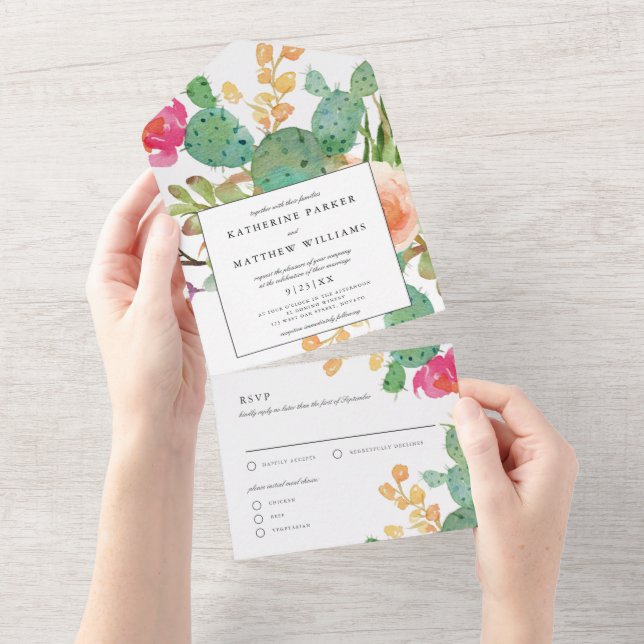 Invitación Todo En Uno Elegante y exitoso Boda de acuarela floral (desgarro)