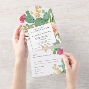 Invitación Todo En Uno Elegante y exitoso Boda de acuarela floral