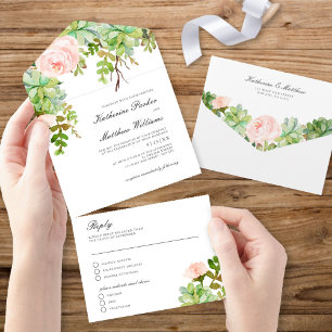 Invitación Todo En Uno Elegante y exitoso Rosa Garden Boho Boda