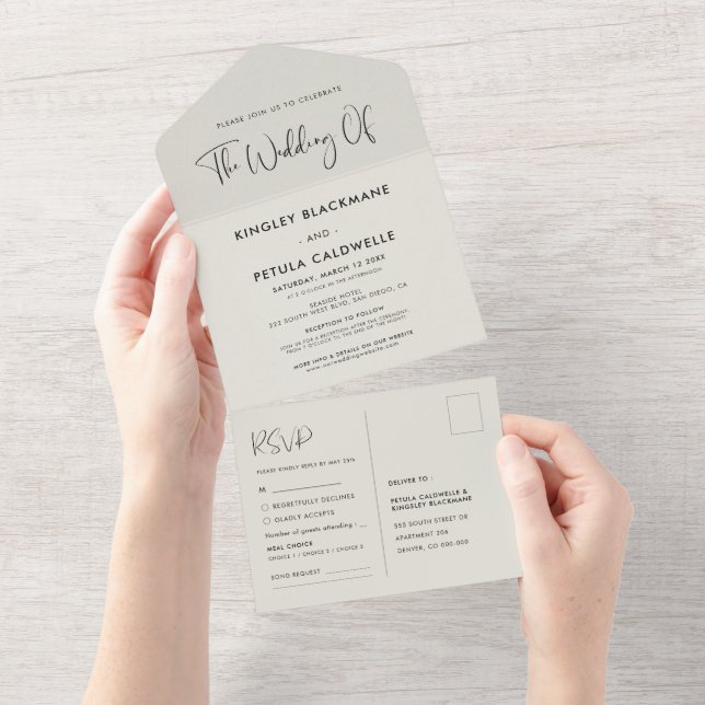 Invitación Todo En Uno Elegante y moderno boda verde sabio (desgarro)