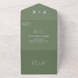 Invitación Todo En Uno Elegante y moderno boda verde sabio oscuro