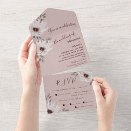 Invitación Todo En Uno Elegante y romántico Boda floral de acuarela rosa