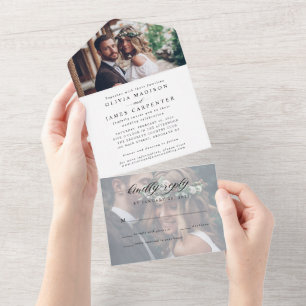 Invitación Todo En Uno Elegante y sencillo Boda RSVP de 2 fotos