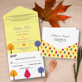 Invitación Todo En Uno Elegantes árboles coloridos caen enamorados Boda r
