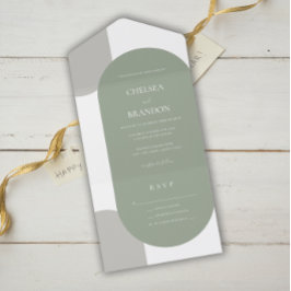 Invitación Todo En Uno Elegantes Arcos Bohemios Simples Verde Salvia Boda