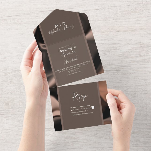 Invitación Todo En Uno Elegantes Bodas Marrón Terroso con Holograma  (desgarro)