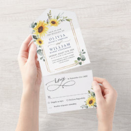 Invitación Todo En Uno Elegantes girasoles Eucalyptus Greenery Boda