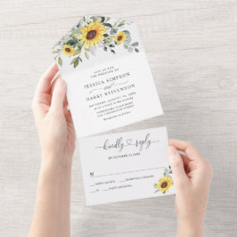 Invitación Todo En Uno Elegantes girasoles Eucalyptus Greenery Boda