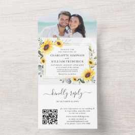 Invitación Todo En Uno Elegantes girasoles Eucalyptus Greenery Boda QR