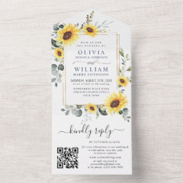 Invitación Todo En Uno Elegantes girasoles Eucalyptus Greenery Boda QR