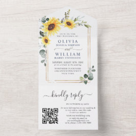 Invitación Todo En Uno Elegantes girasoles Eucalyptus Greenery Boda QR