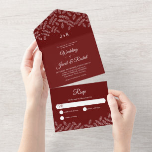 Invitación Todo En Uno Elegantes hojas de jardín caen invierno Borgoña ro