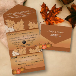 Invitación Todo En Uno Elegantes hojas de otoño rústicas Boda floral