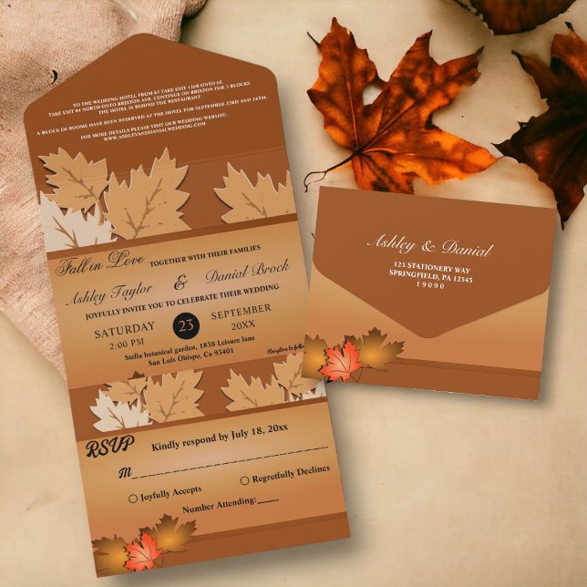 Invitación Todo En Uno Elegantes hojas de otoño rústicas Boda floral (Subido por el creador)
