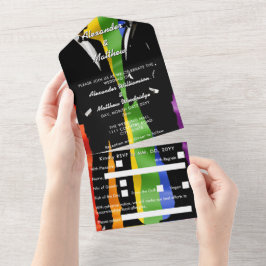 Invitación Todo En Uno Elegantes hombres gay modernos Boda arcoiris