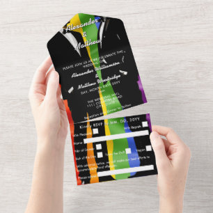 Invitación Todo En Uno Elegantes hombres gay modernos Boda arcoiris