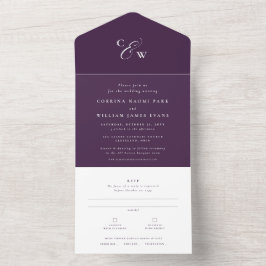Invitación Todo En Uno Elegantes iniciales boda de suero púrpura de otoño
