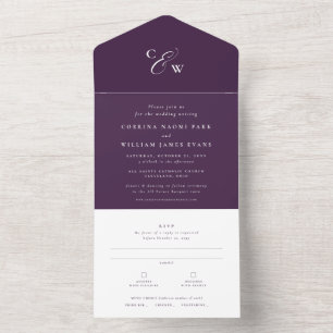Invitación Todo En Uno Elegantes iniciales boda de suero púrpura de otoño