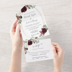 Invitación Todo En Uno Elegantes Navidades Boda de Invierno