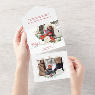 Invitación Todo En Uno Elegantes Navidades Floral con caligrafía Foto