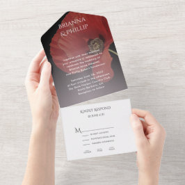 Invitación Todo En Uno Elegantes opciones de menú de la amapola roja en e